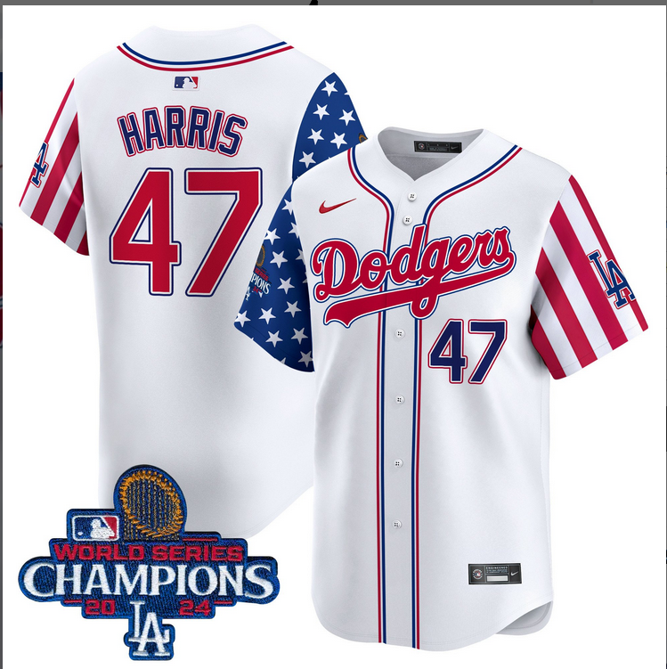 Men MLB Los Angeles Dodgers #47 Trump American Style white 2024 World Series Champions  Limited Jersey
